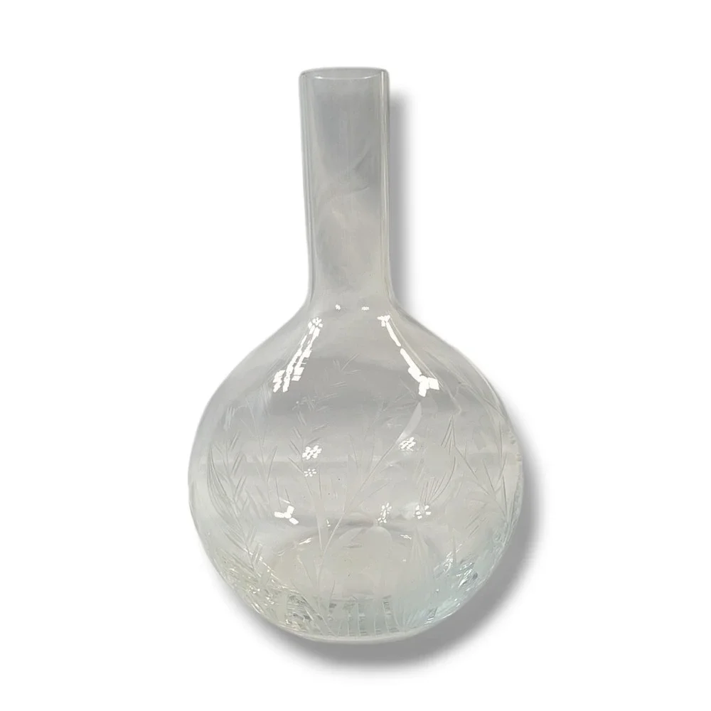 Krosno Crystal‎ Etched Vase Beautifully Etched With Different Leaves Poland
